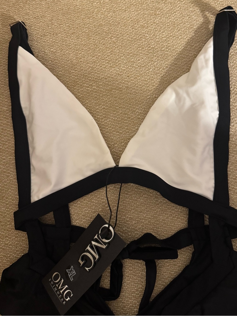 OMG Black & White One-Piece Swimsuit with Triangle Top - Picture 2 of 5